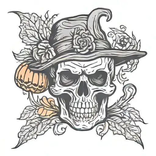 Pumpkin Head Halloween With Skull Wearing