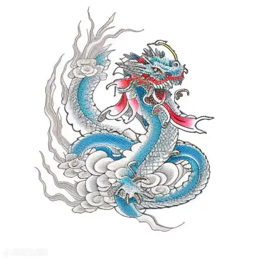 A Traditional Japanese Dragon Surrounded By Delicate Water Flowers Symbolizing Beauty And Grace