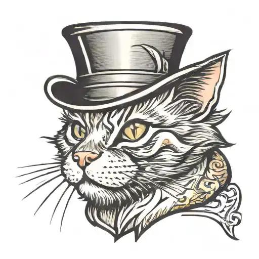 Cartoon Cat Head With Top Hat