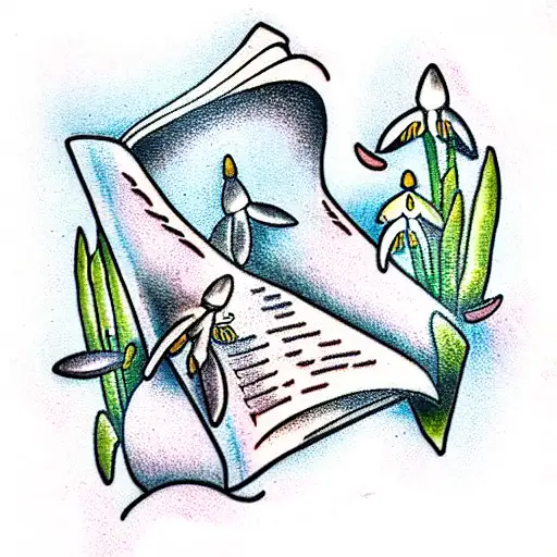 A Book With Snowdrops Around It
