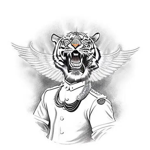 A Historical Army Aviator Riding A Tiger With Wings Into Battle
