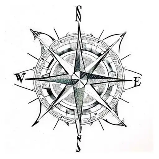 A Compass Rose Designed With Intricate Circuit Board Patterns