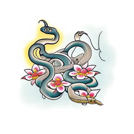 Snake And Flowers