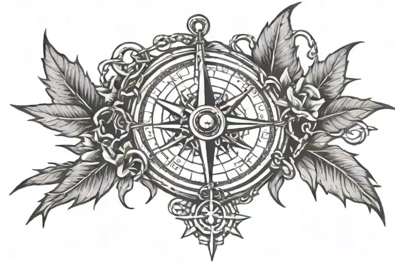 Broken Chain Of Thorns Wrapped Around A Compass