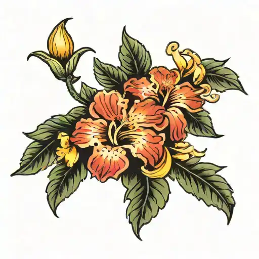 Hibiscus And Orchid Intertwined