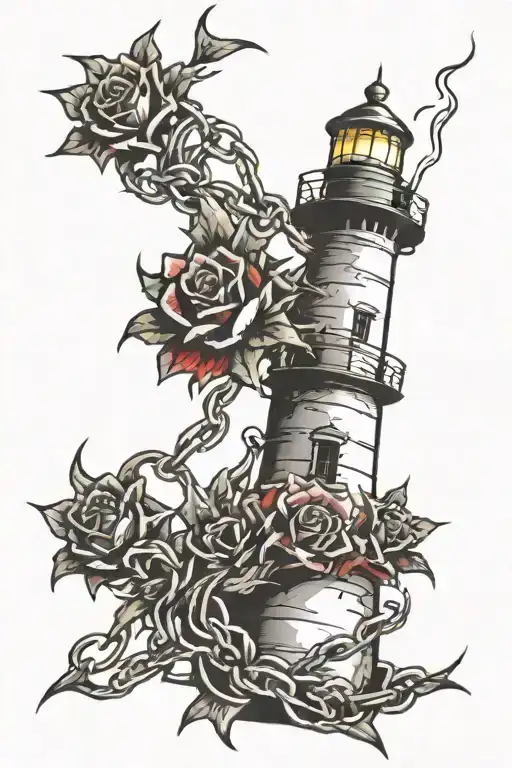 Broken Chain Of Thorns Wrapped Around A Lighthouse