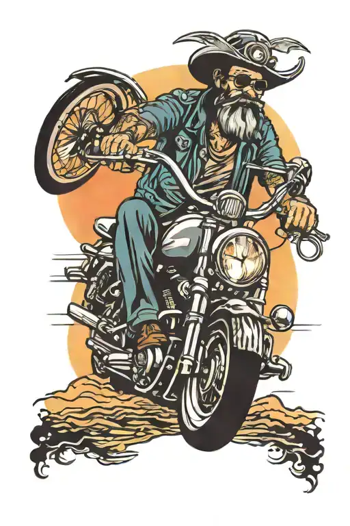 Biker Chopper Sunset Scene