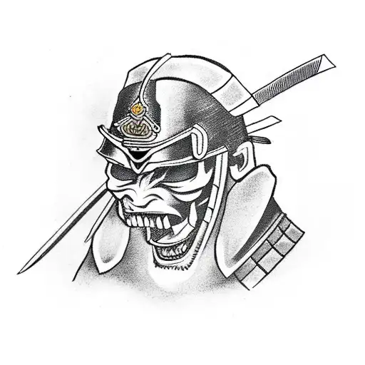 A Samurai Warrior With A Skull Helmet And A Katana In A Dynamic Pose