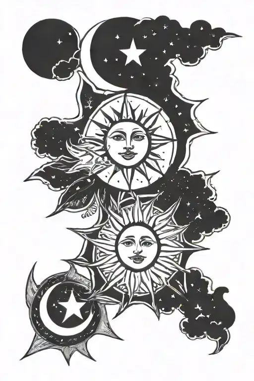 Sky Sun Moon Star Filled Sky