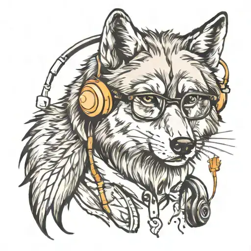 Wolf With A Cigarette And Headphones And Glasses