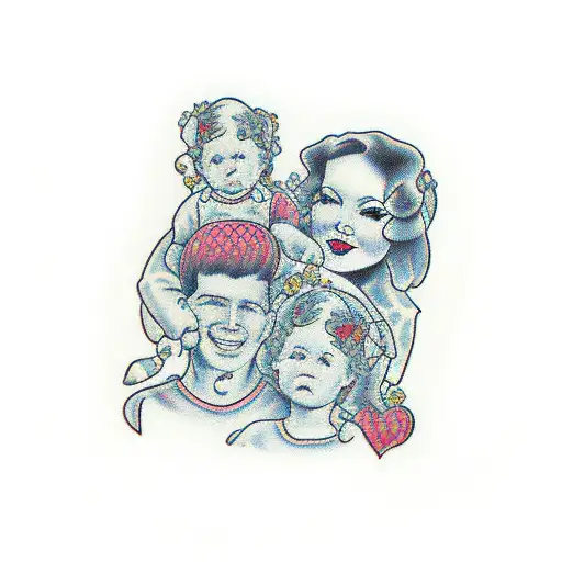 Family Tattoo Representing Mother And Two Kids