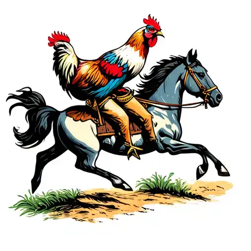 Chicken Riding On The Back Of A Horse Galloping