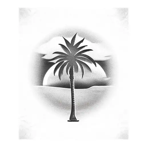 Palm Tree In Desert With A Sun