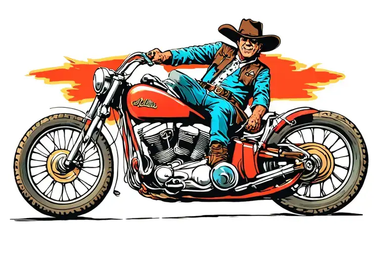 Cowboy On Motorcycle Riding