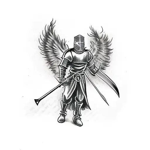 Knight With Angel Wings Holding A Flaming Sword