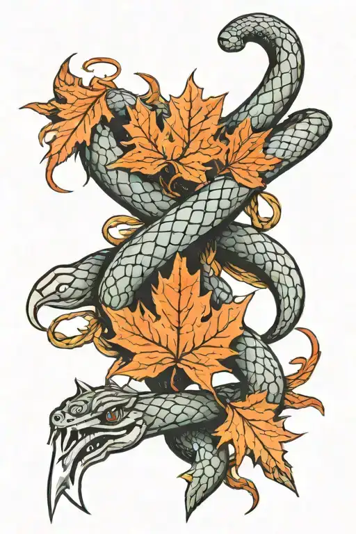 Snake Wrapped Around Sword With Maple Leaf Intertwined