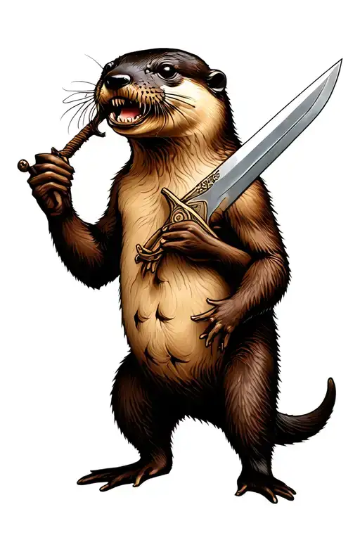 Full Body Otter Holding Dagger In Teeth