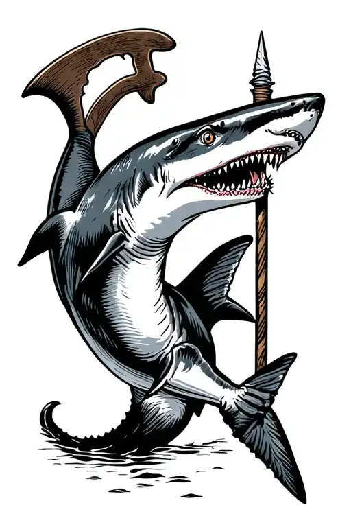 Hammerhead Shark Being Speared