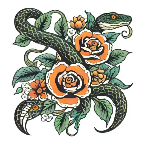 Snake And Flowers