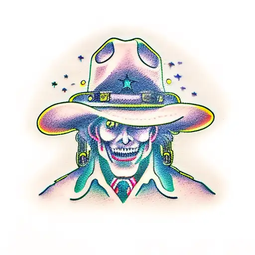 Ghost With Cowboy Hat Behind Window