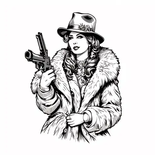 A Woman In A Fur Coat Holding A Gun