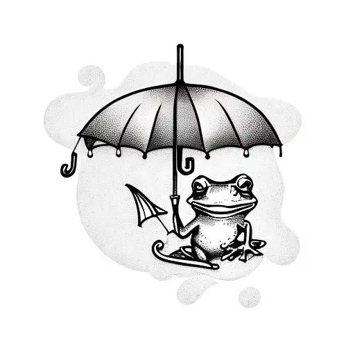 Frog With Umbrella Tattoo Linework