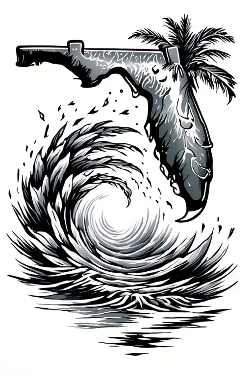 Florida Outline With Hurricane Approaching