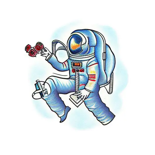 Astronaut With Rose In Mouth