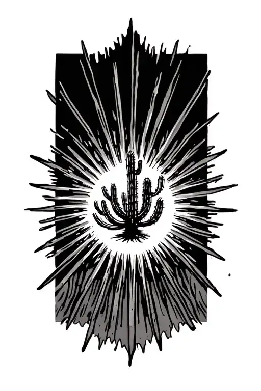 Sun Rays Rising Desert Landscape With One Cactus