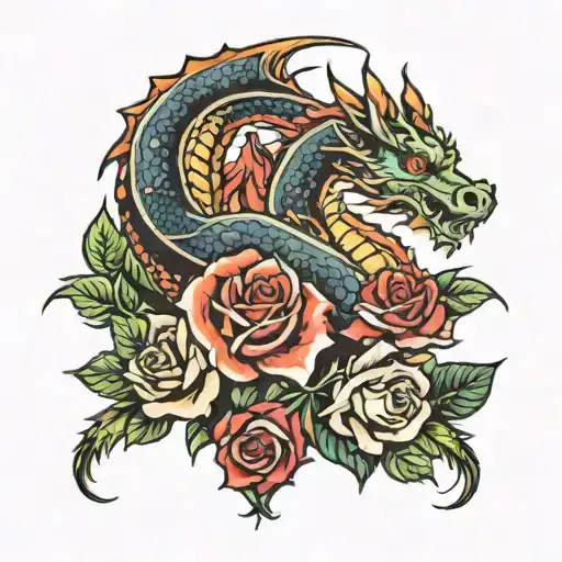 Dragon And Roses