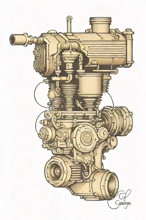 Design A Minimalist Tattoo Of A Car Engine With Subtle Alcohol-related Details
