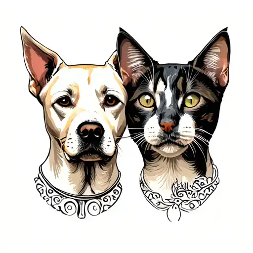 Labrador And Cat Top Of Heads Together And Inside