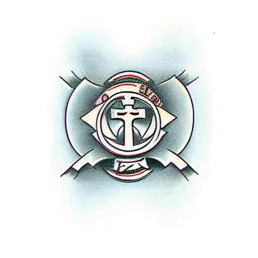 Cross With Initials And A Image In The Background