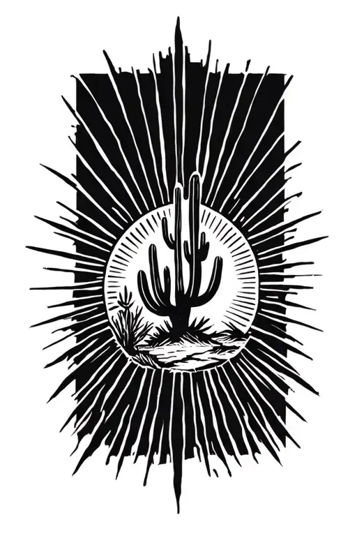 Sun Rays Rising Behind A Desert Landscape With One Cactus