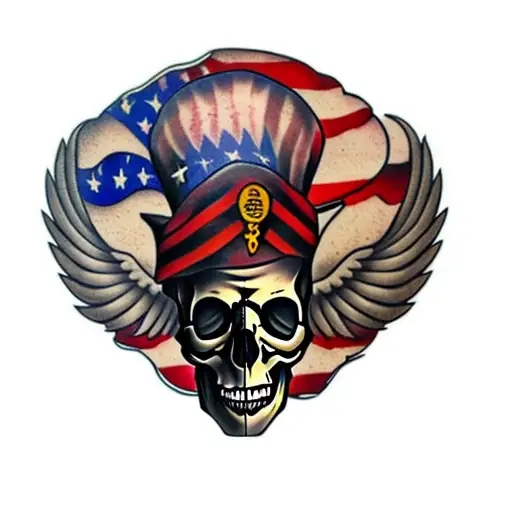A Skull With Wings And An American Flag