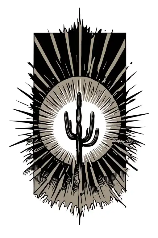 Sun Rays Rising Desert Landscape With One Cactus