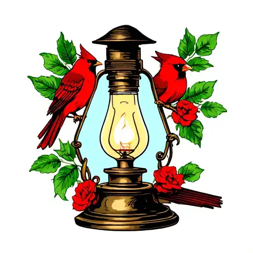 American Traditional Vintage Oil Lamp With Cardinal