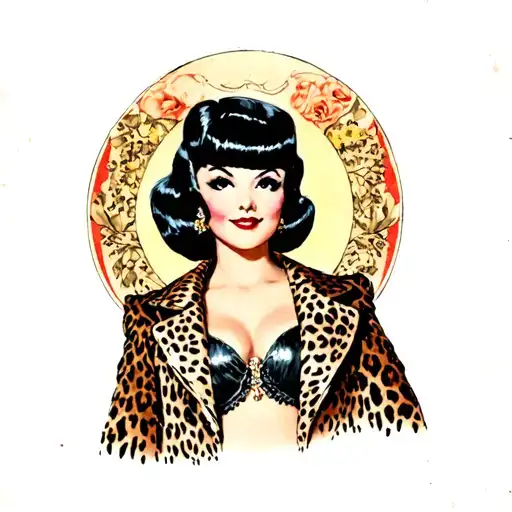 Pinup Girl With Black Bob Wearing A Cheetah Print Coat