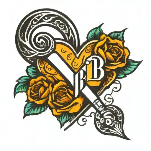 Generate A Tattoo With The Letters Nb Inside A Heart And Make It Very Basic