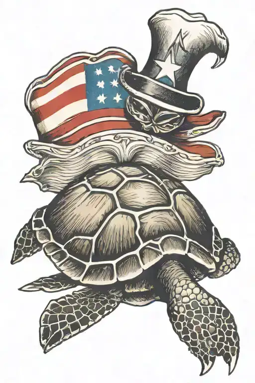Sea Turtle Wearing Sailor Hat American Flag Shell Pattern