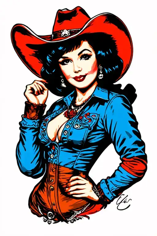 Pinup Cowgirl With A Black Bob