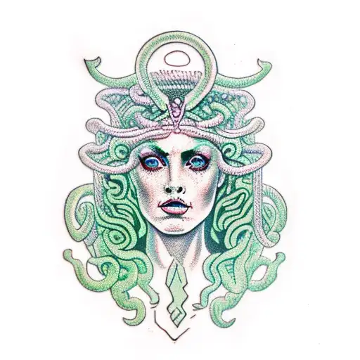 Medusa Green Greek Woman White Eyes