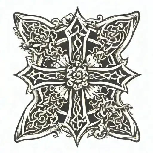 Celtic Cross And Fleur De Lys Flower