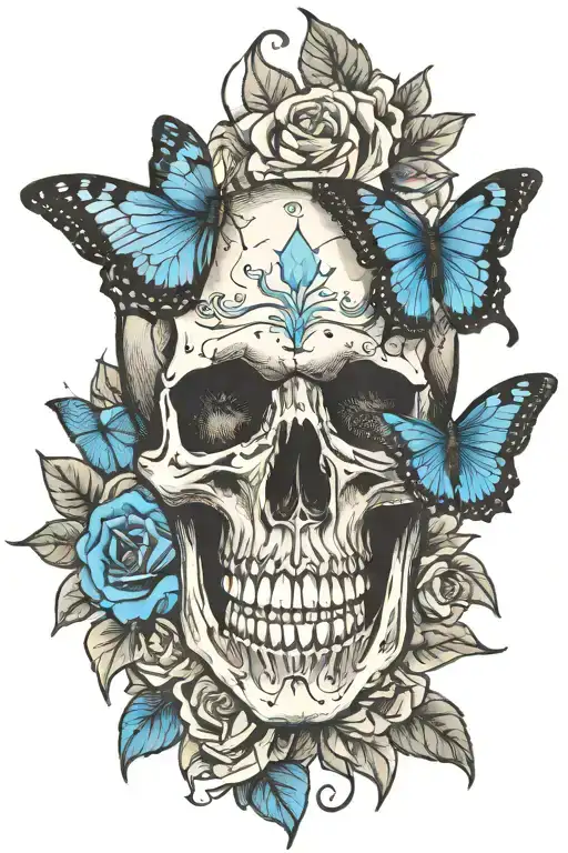 Skull And Blue Morpho Butterfly