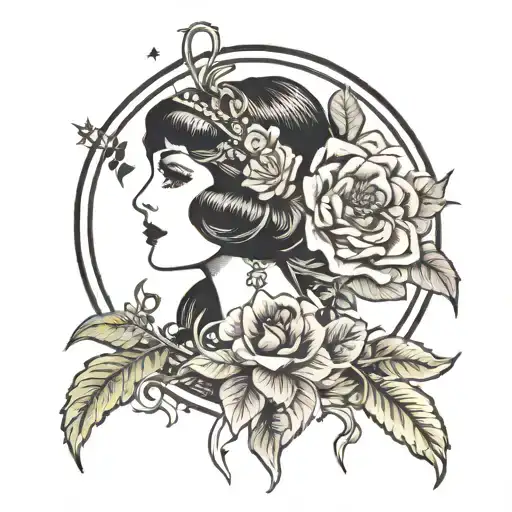 1920S Flapper Girl Witchy Hippie Flowers Moons Classic Beauty