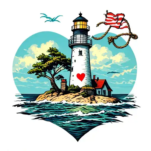 Lighthouse On Island Love Heart Rope Intertwined