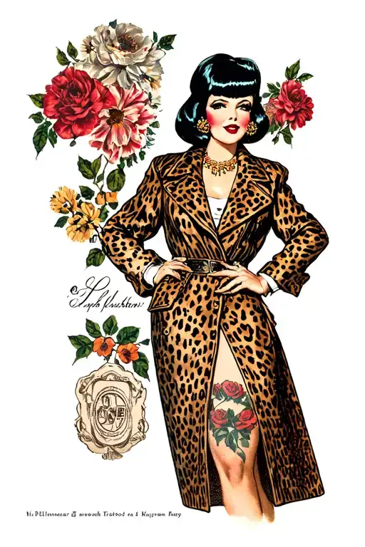 Pinup Girl With Black Bob Wearing A Cheetah Print Coat