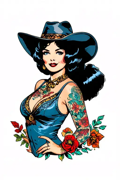 Pinup Cowgirl With A Black Bob Southern Gothic