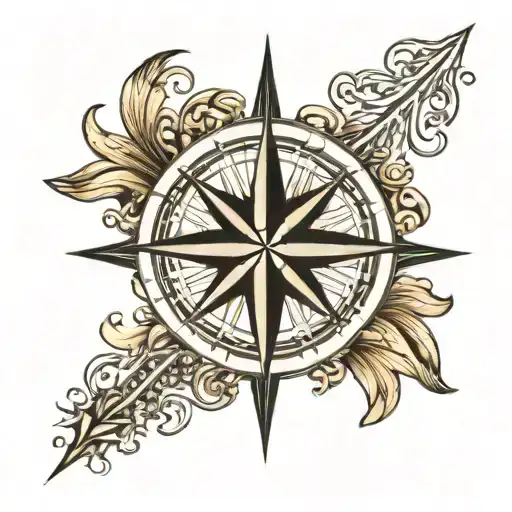 A Blackwork Tattoo Of A Compass Rose With Contour Lines
