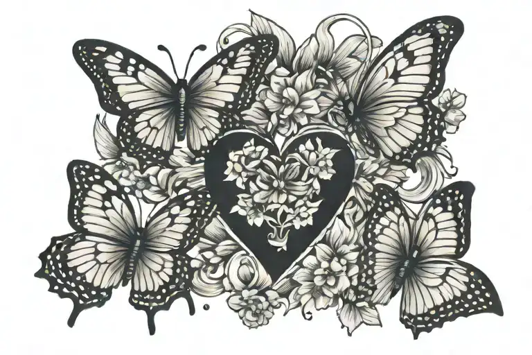 Heart Surrounded By 3 Butterflies Flying Together Symbolizing Clients Kids
